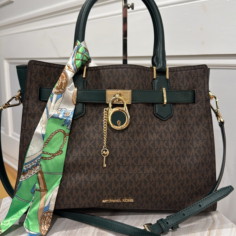 Michael Kors Bag Brown Forest Green Jet Set Signature Hamilton Tote Bag - Picture 4 of 17